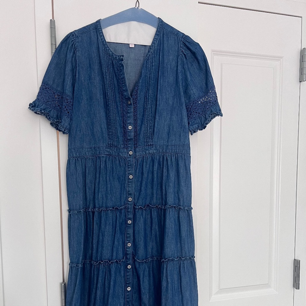 Gap × LoveShackFancy Denim Tiered Midi Dress SZ Med